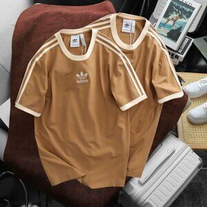 Adidas Classics Original 3 Stripes Tee Shirt Trefoil Retro Men Brown Brand New